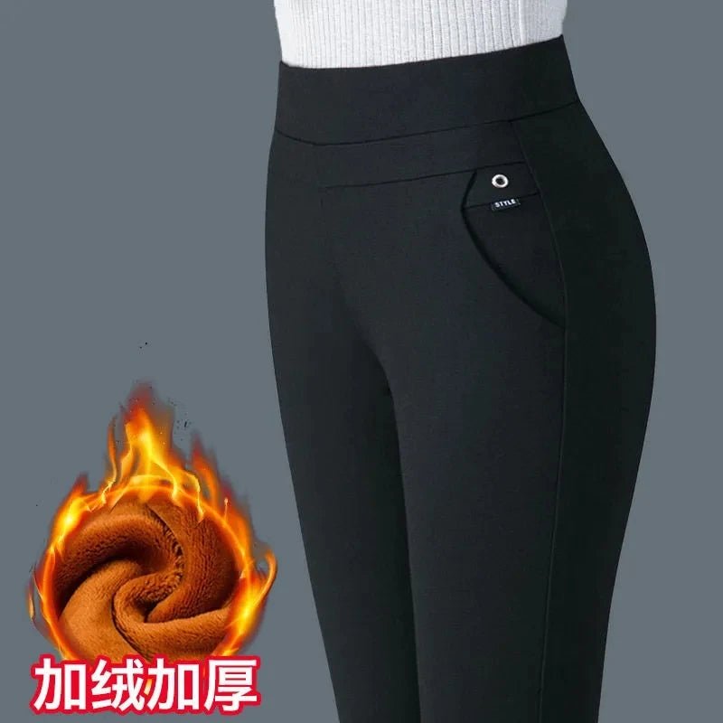 Mom Pants Female 2024Autumn Winter New Thickening High Waist Elastic Straight Casual Trousers Middle-Aged Elderly Women's Pants ATHLEXES