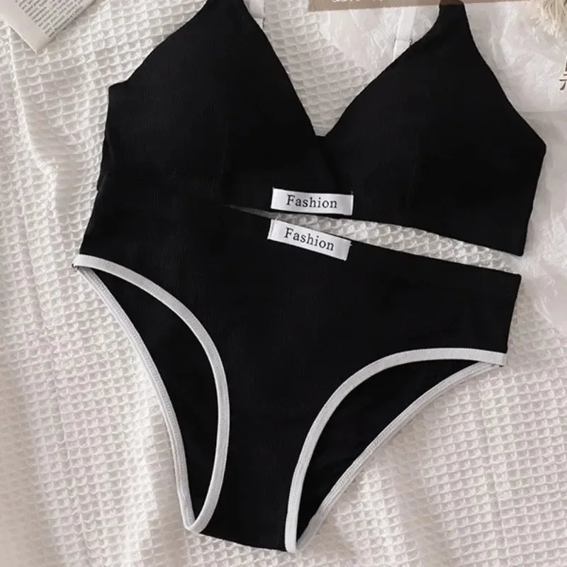 Women Cotton Bra Set Sexy Briefs Low Waist Panties Wire Free Bralette Lingerie Set ATHLEXES