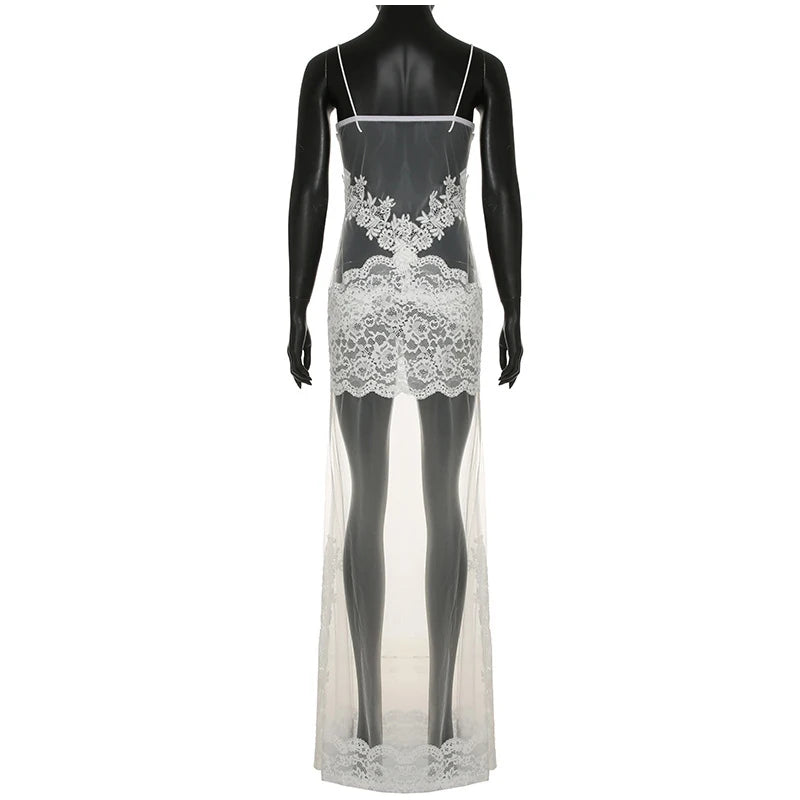 Sheer Elegance Floral Mesh Maxi Dress ATHLEXES