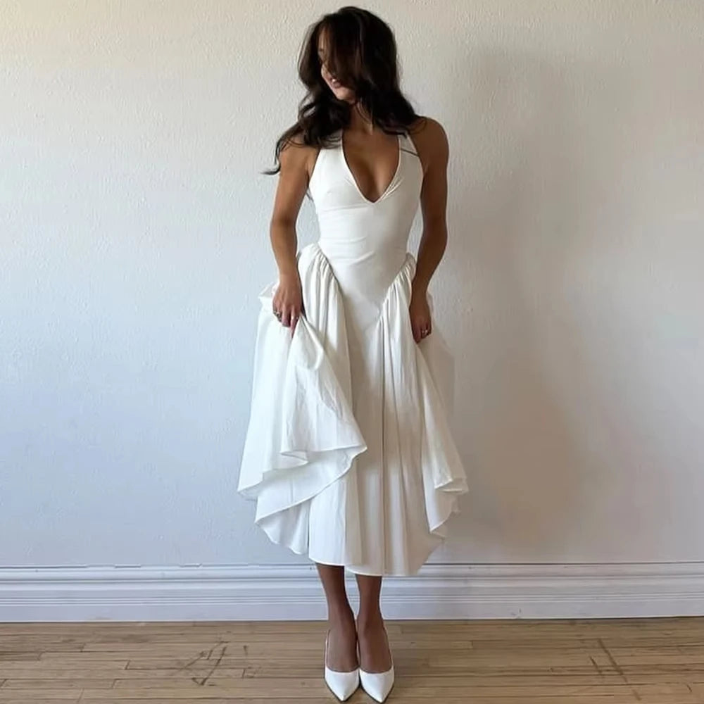 Chic White Backless Halter Dress for Summer Events ATHLEXES