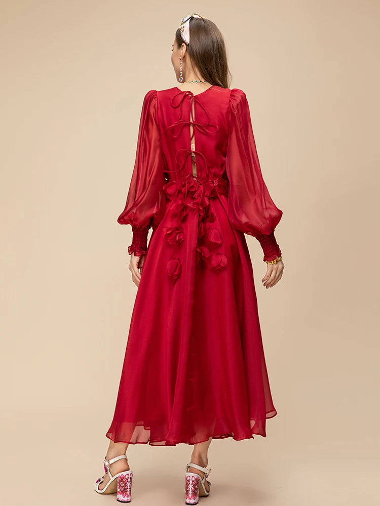 Elegant Red Chiffon Party Dress for Women ATHLEXES