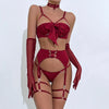 Sexy Lingerie Set Bow Bra Black Temptation Four Piece Set ATHLEXES