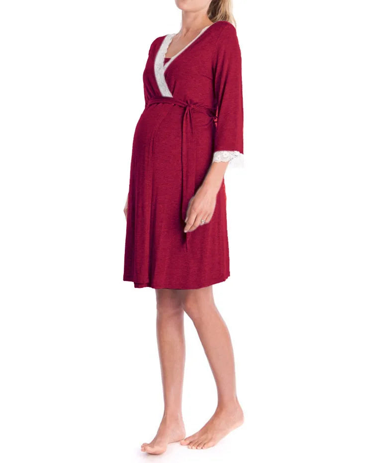 Elegant Maternity Lace Tie Pajama Set ATHLEXES
