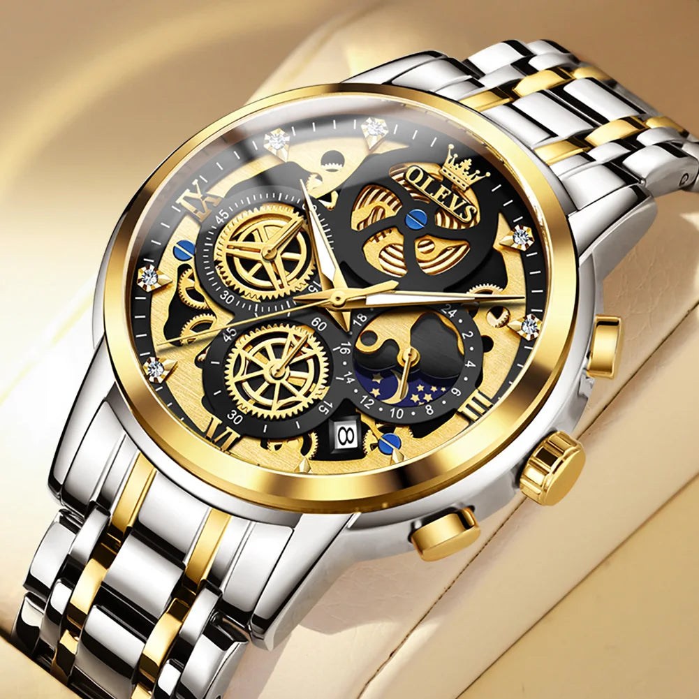 OLEVS Luxury Waterproof Gold Skeleton Watch ATHLEXES