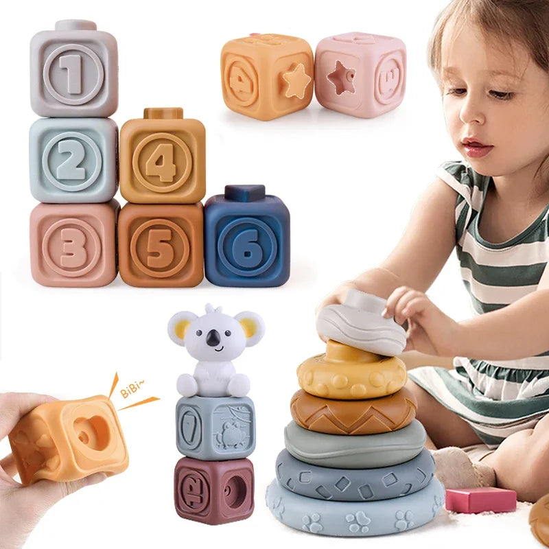 Montessori Baby Silicone Building Blocks Squeeze Stacker Toys ATHLEXES
