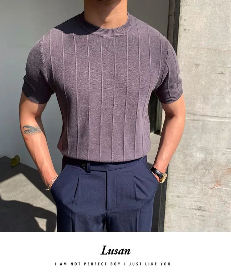 Korean Business Casual Summer Knit T-Shirt for Men ATHLEXES