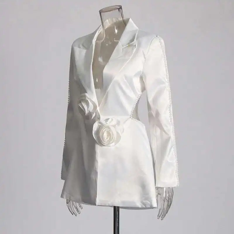 Elegant 3D Flower Blazer and Wide Leg Pant Set ATHLEXES