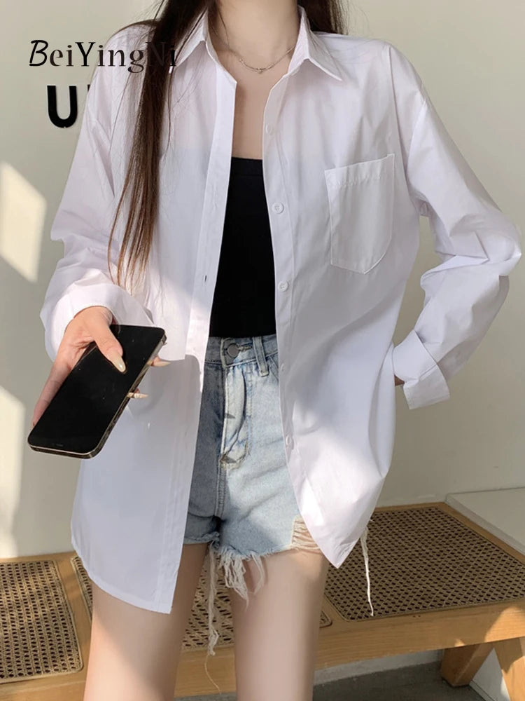 Beiyingni 2024 Spring Autumn Women's Oversized Blouse with Pockets ATHLEXES