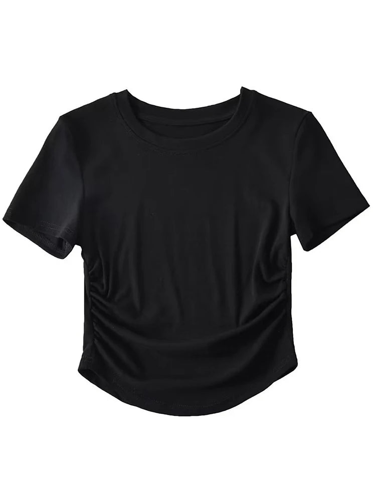 Harajuku Ruched Side Cotton Crew Neck Tee ATHLEXES