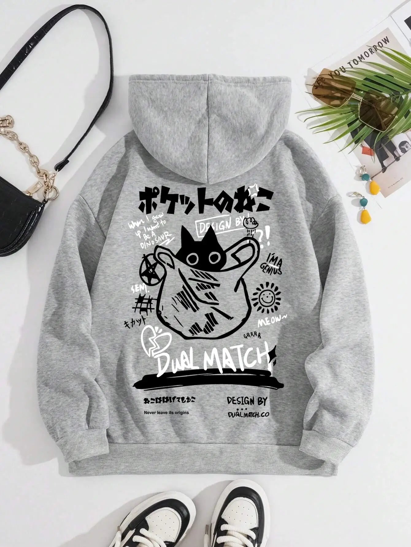 Chic Cat Print Hoodie for Women ATHLEXES