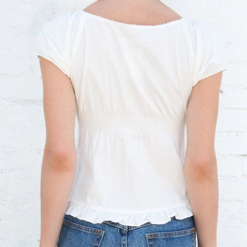 Maemukilabe Retro Kawaii Milkmaid Summer Crop Tee ATHLEXES