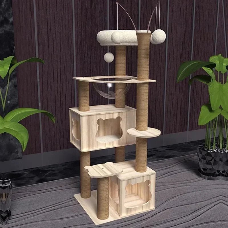 Four-Layer Wooden Cat Tree Tower ATHLEXES