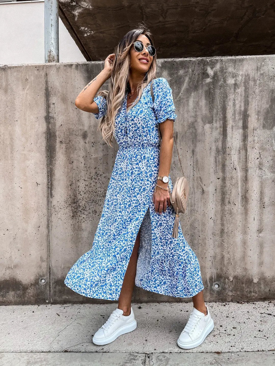 Elegant Floral V Neck Maxi Dress for Women ATHLEXES