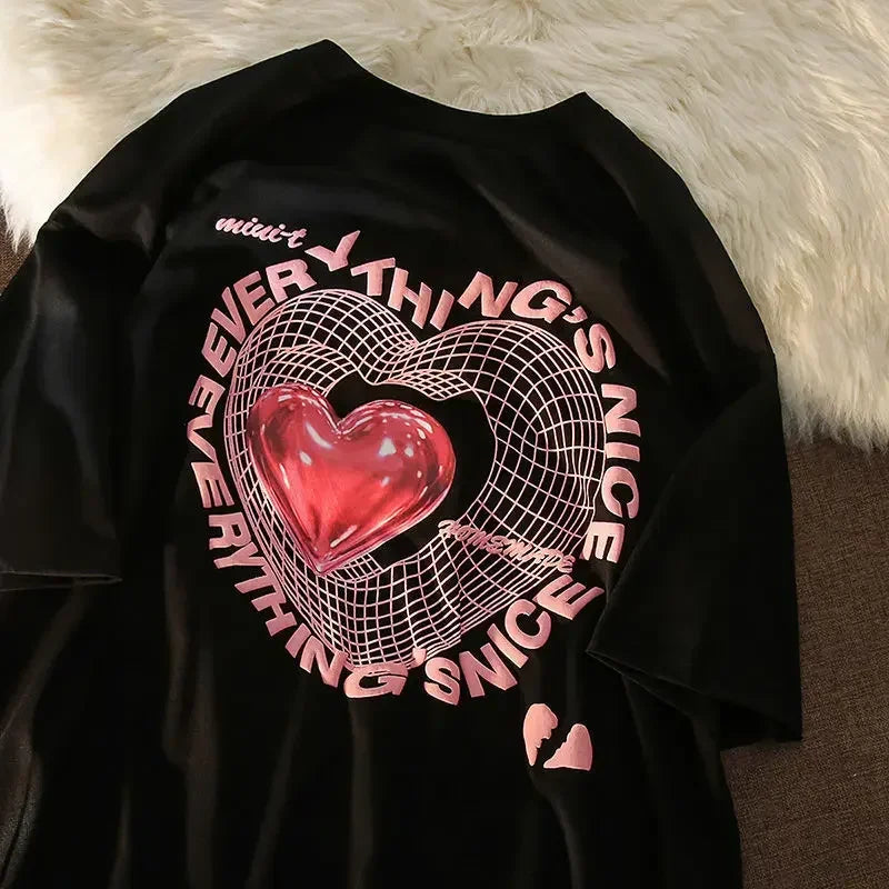 Harajuku Love Print Oversized Women's Graphic Tee Shirt ATHLEXES