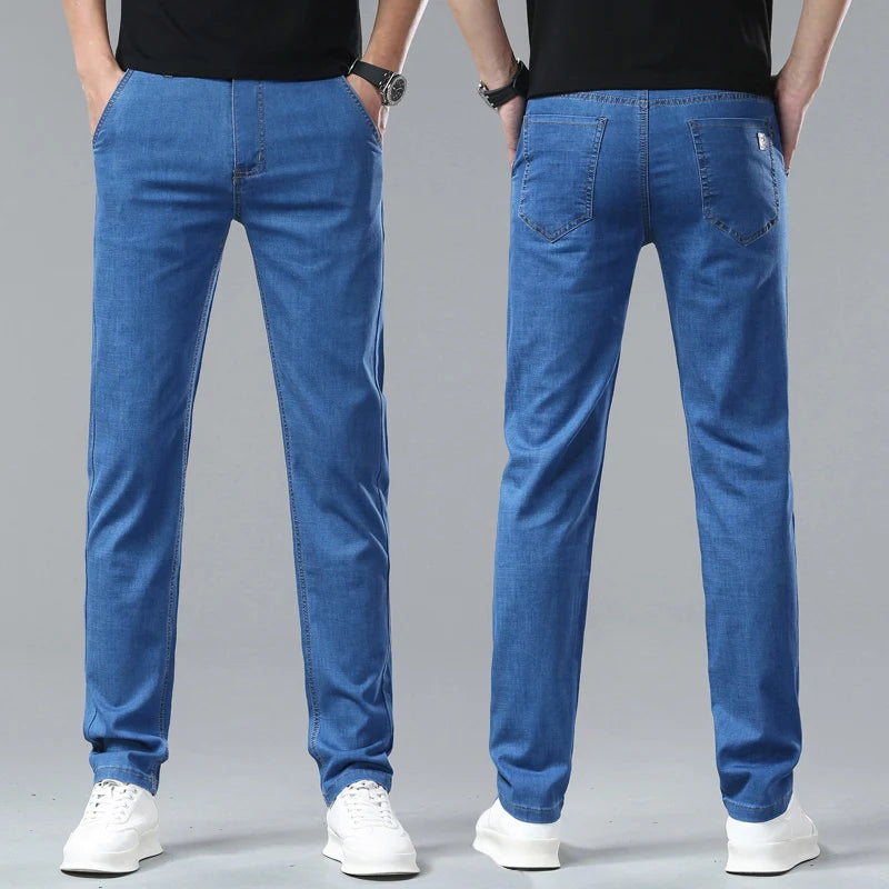 Light Blue Casual Denim Straight Fit Trousers ATHLEXES