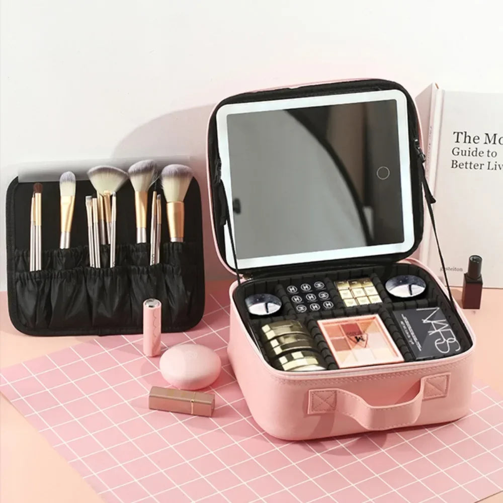 LuxeGlow Travel Makeup Organizer with Mirror ATHLEXES