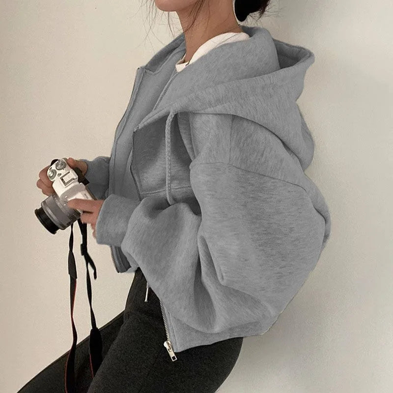 Chic Korean Fleece Lined Hoodie Jacket ATHLEXES