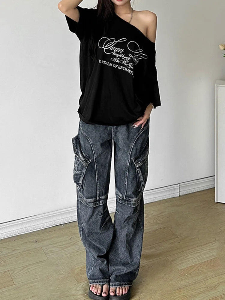 SummerStyle Chic Skew Collar T-Shirt for Women ATHLEXES
