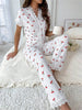 Chic Heart Print Lace Trim Pajama Set for Women ATHLEXES
