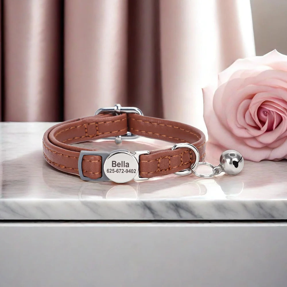Engraved Luxury PU Leather Cat Collar ATHLEXES