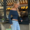 WhereMery Elegant Slash-neck Ribbed Solid Crop Tops Autumn Skinny Off Shoulder Long Sleeve T Shirt French Gentle Tight T-shirts ATHLEXES