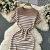 Chic Striped Knit Midi Dress for Summer Style ATHLEXES