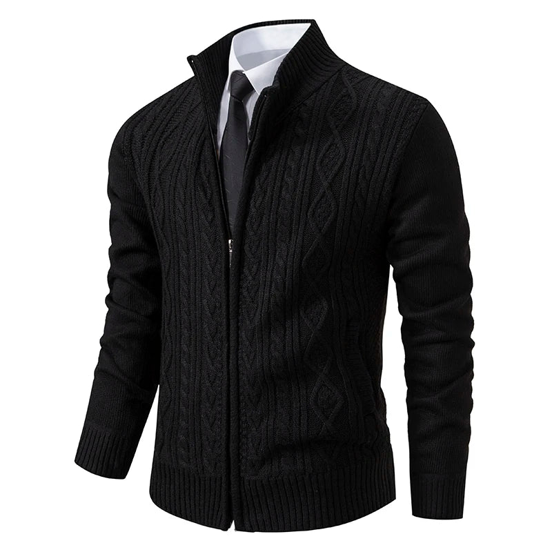 Velvet Warmth High Collar Cardigan for Men - Winter Knitwear ATHLEXES