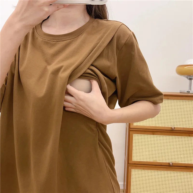 Luxe Maternity Solid Breastfeeding T-Shirt 9253 ATHLEXES