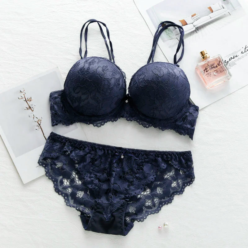Women Lace Bras Set Low Waist Panties Underwire Top Big Size Bra ATHLEXES