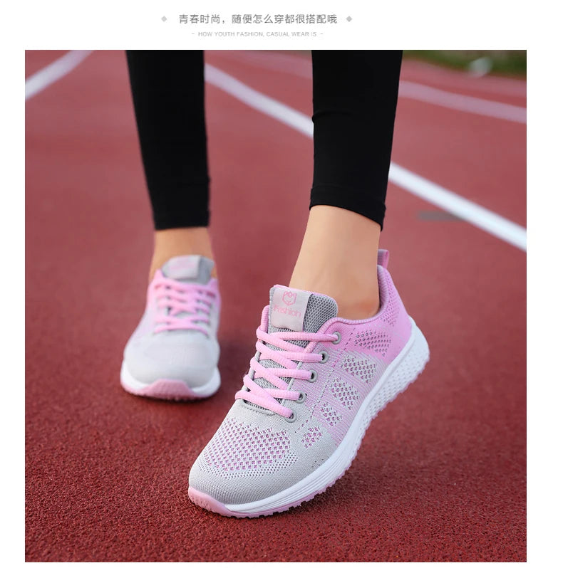 Breathable Mesh Lace Up Flat Sneakers for Women in Pink and Black ATHLEXES