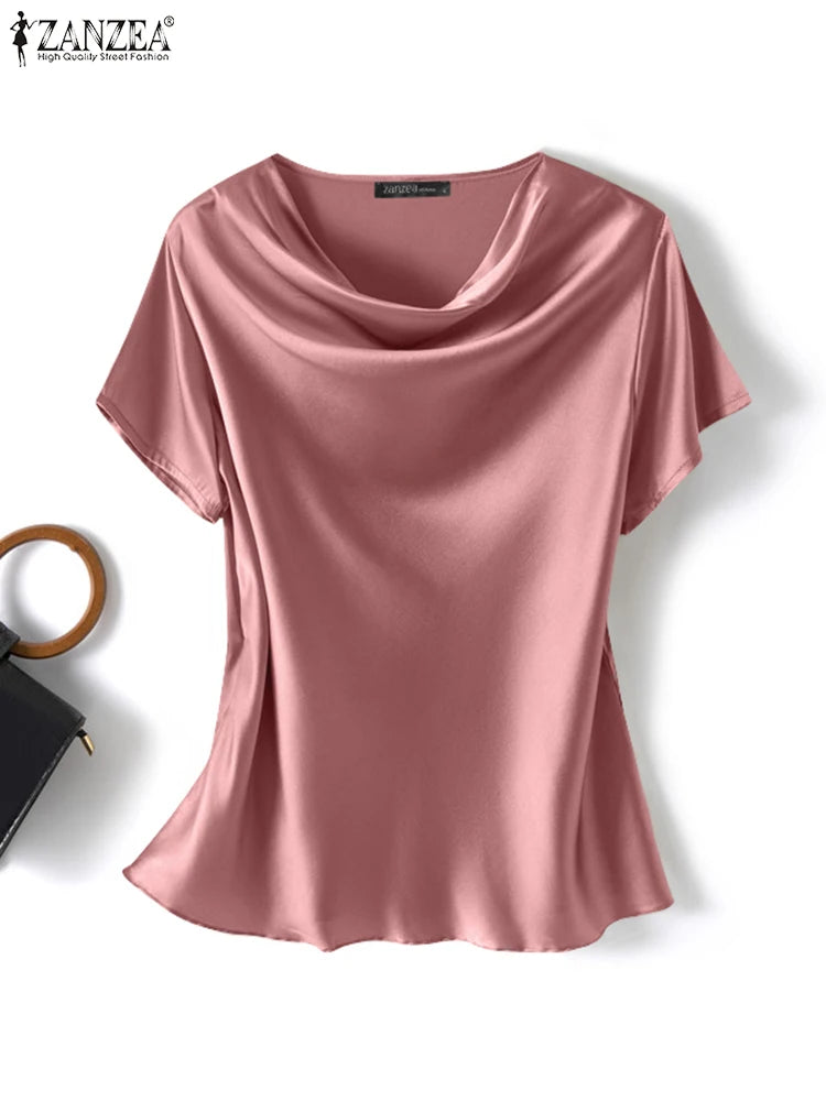 ZANZEA Women's Elegant Satin Summer Blouse ATHLEXES