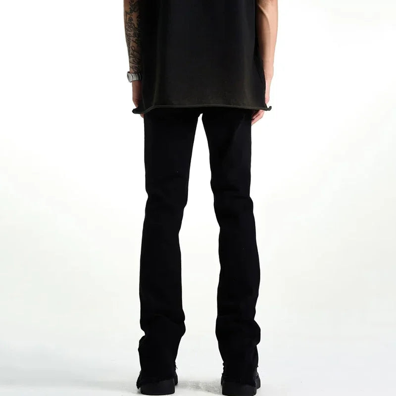 Gothic Vibe Ripped Denim Bell Bottom Trousers ATHLEXES