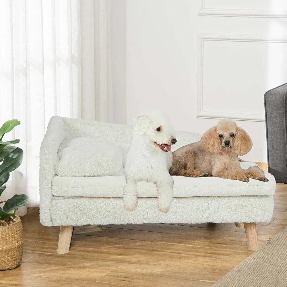 Elevated Pet Bed Solid Wood Leg Dog Cat Sofa for Indoor  L Shape Plush Couch Lounge with Soft Cushion ATHLEXES