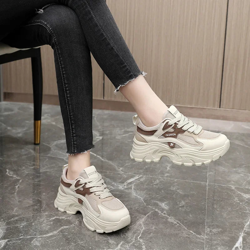 QRJ06 New 2024 Spring Summer Fashionable Korean Style Women's Shoes With Thick Sole Increased Height Breathable Mesh Shoes ATHLEXES