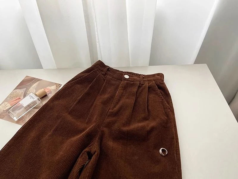 Chic Retro High Waist Corduroy Pants for Women - All Season Fashion ATHLEXES