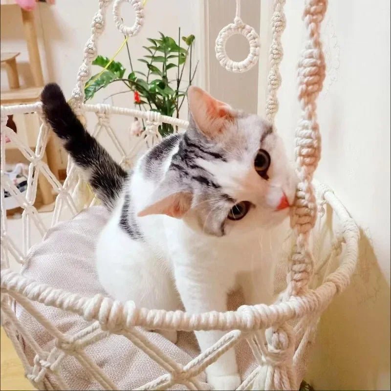 New Pet Hammock Cat Swing Hand Woven Cotton Rope Cats Hanging Basket  Kitten Hanging String Den Indoor Pend Nest Pets Supplies ATHLEXES