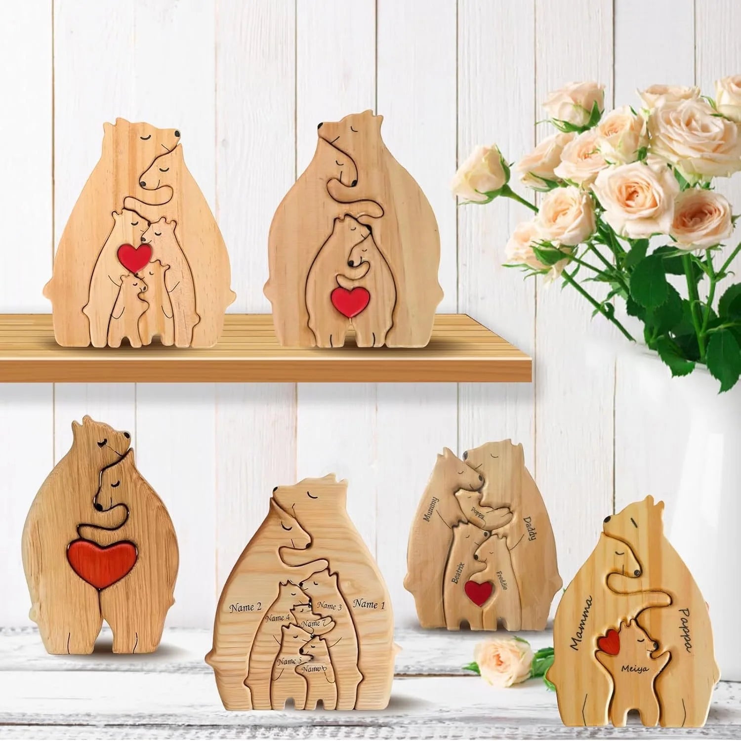Personalized Wooden Bear Family Puzzle Decor Gift ATHLEXES