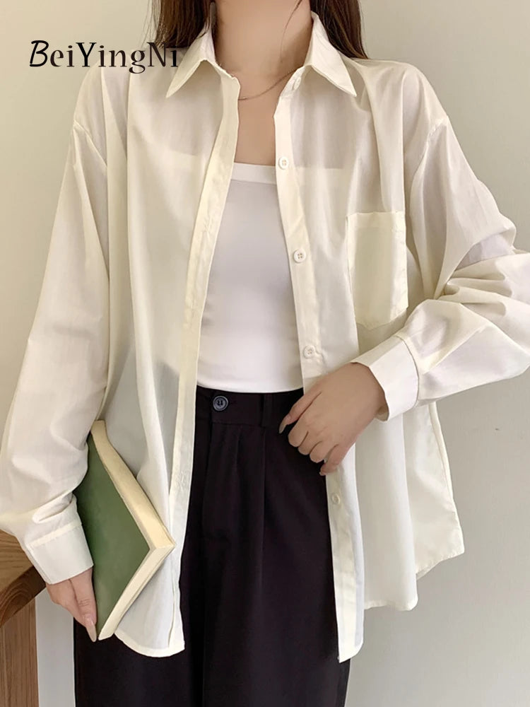 Beiyingni 2024 Spring Autumn Women's Oversized Blouse with Pockets ATHLEXES