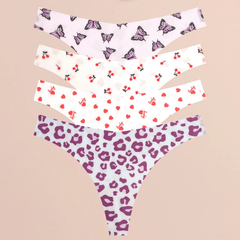 FINETOO 4Pcs Ultra Soft Leopard Print Thongs Comfort Lingerie ATHLEXES