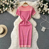 Chic Striped Knit Midi Dress for Summer Style ATHLEXES