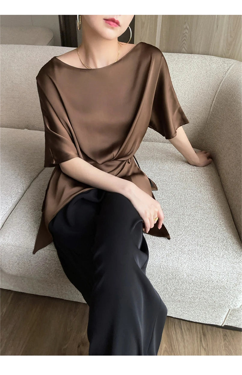 Chic Satin Half Sleeve Blouse for Women ATHLEXES