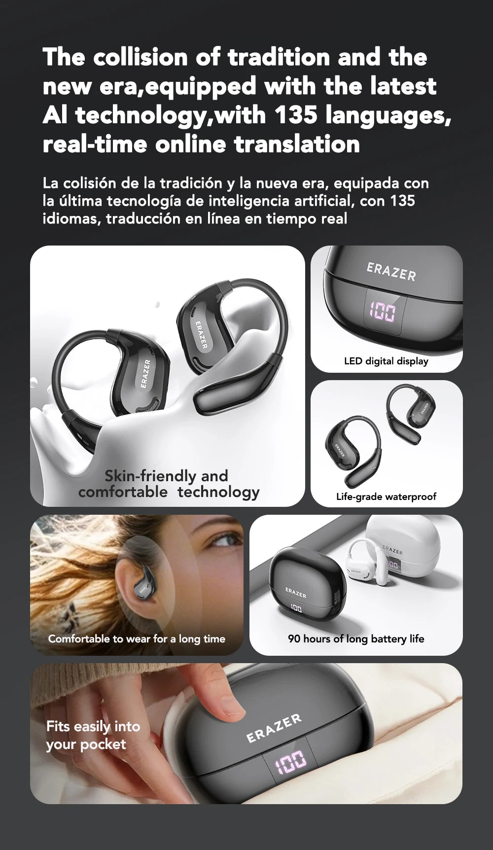 ERAZER XT66PRO Wireless ASMR Earbuds with AI Translator ATHLEXES