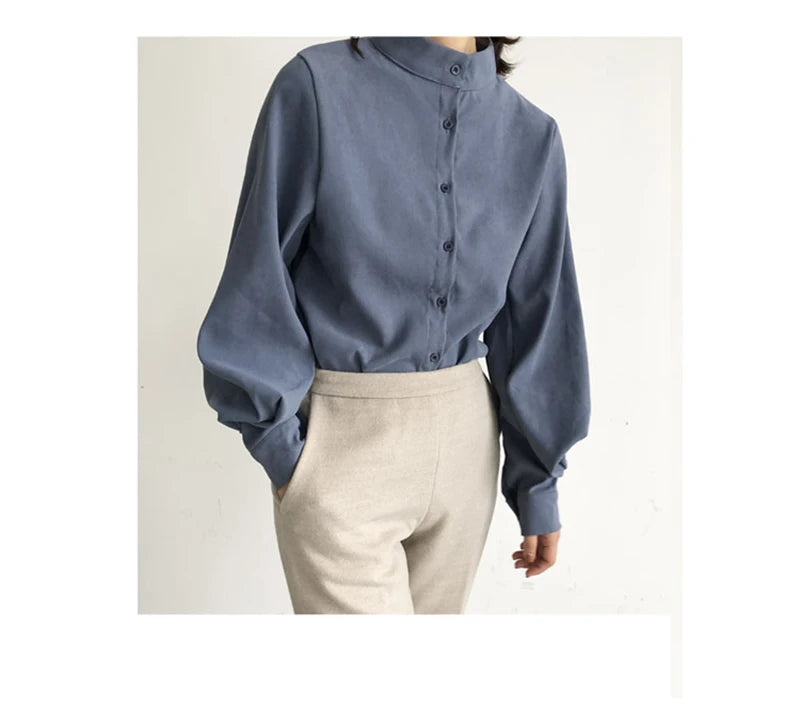 Elegant Lantern Sleeve Blouse for Women - Autumn Winter Office Chic ATHLEXES