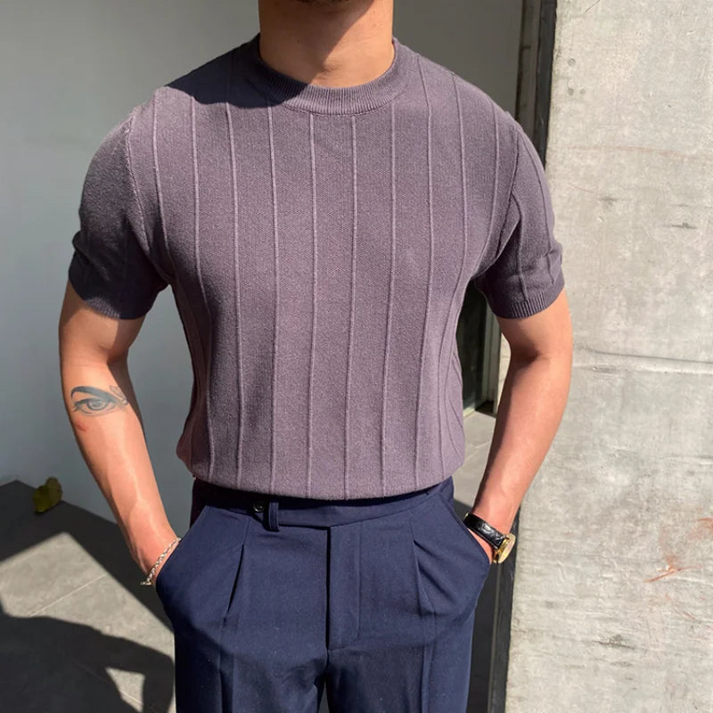 Korean Business Casual Summer Knit T-Shirt for Men ATHLEXES