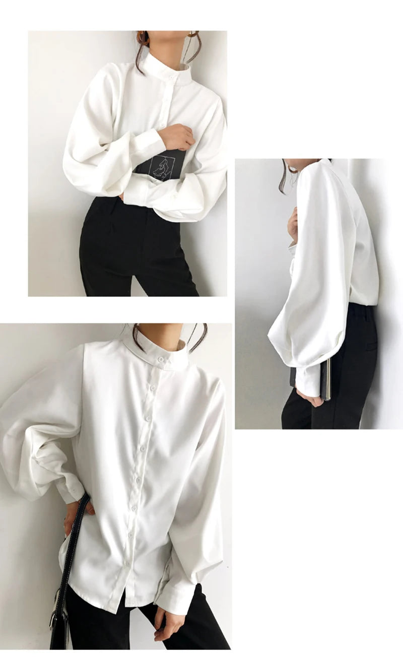 Elegant Lantern Sleeve Blouse for Women - Autumn Winter Office Chic ATHLEXES