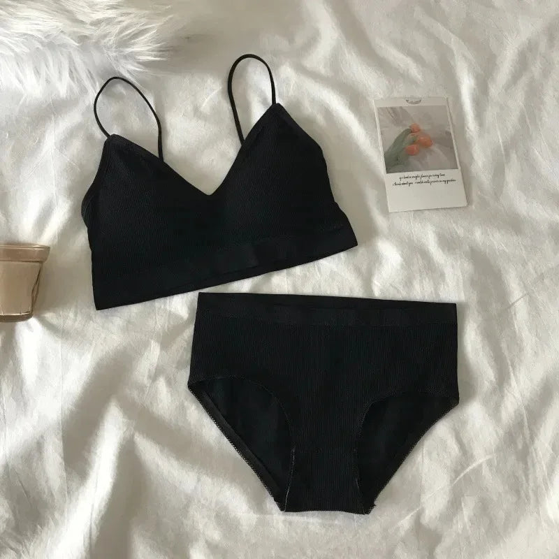 Women's Sports Bra Set Underwear Bra Korean Style Push Up No Steel Ring Bra High Elastic Panty Set ATHLEXES