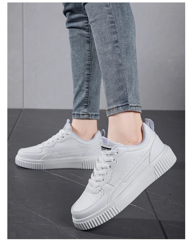 LuxeLite Breathable White Lace-Up Sneakers for Women ATHLEXES