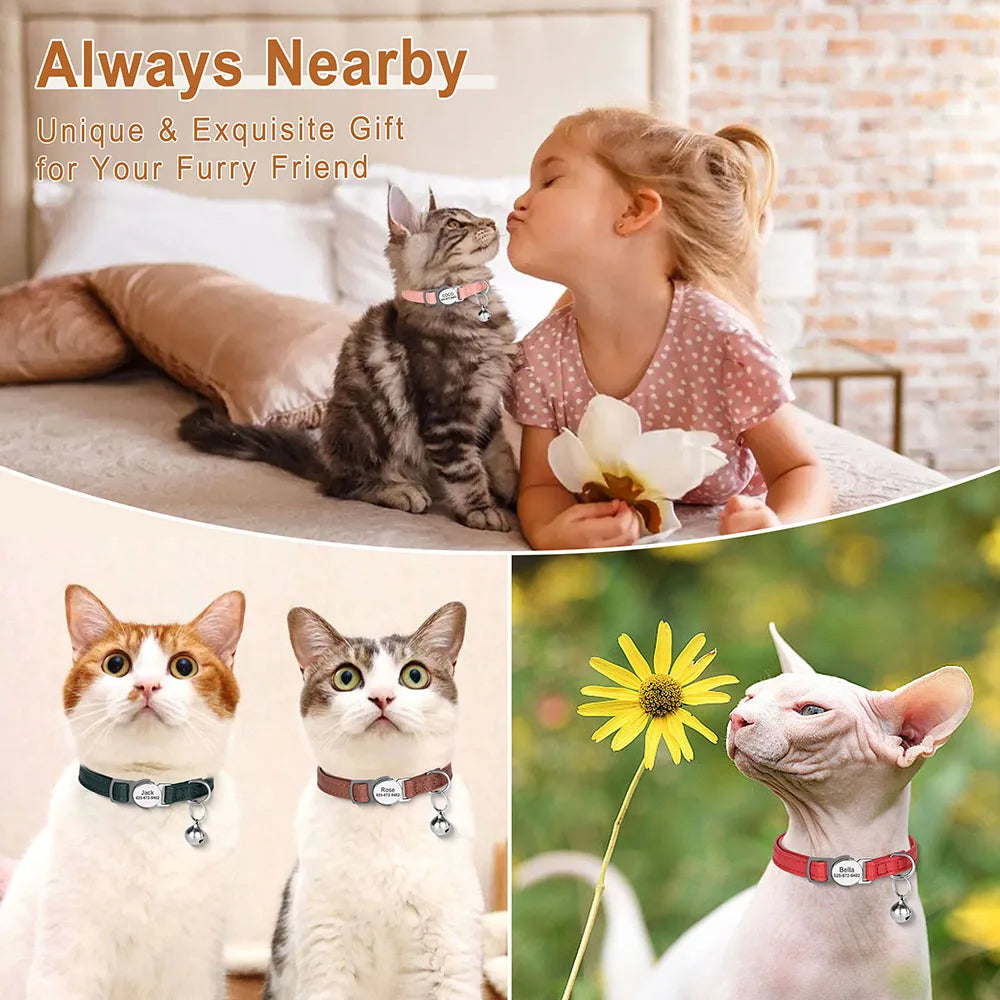 Engraved Luxury PU Leather Cat Collar ATHLEXES