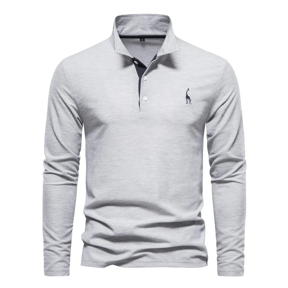AIOPESON Deer Embroidery Long Sleeve Polo Shirt ATHLEXES