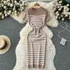 Chic Striped Knit Midi Dress for Summer Style ATHLEXES